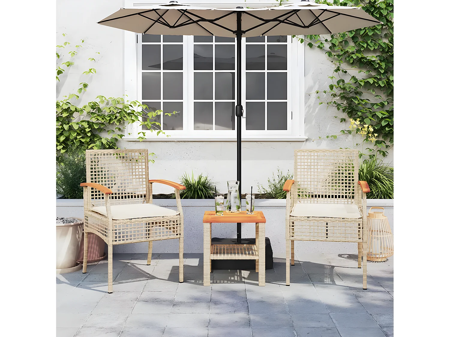 Lot de 2 Chaises de jardin coussins beige résine tressée acacia FR41452