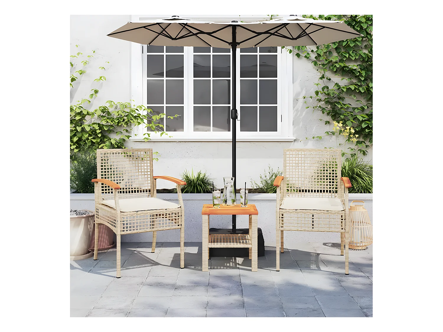 Lot de 2 Chaises de jardin coussins beige résine tressée acacia FR41452