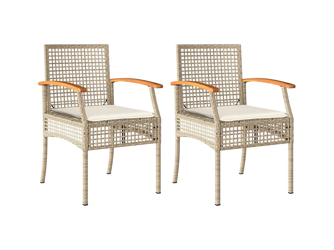 Cadeiras de jardim com almofadões 2 pcs vime PE/acácia bege PT371788