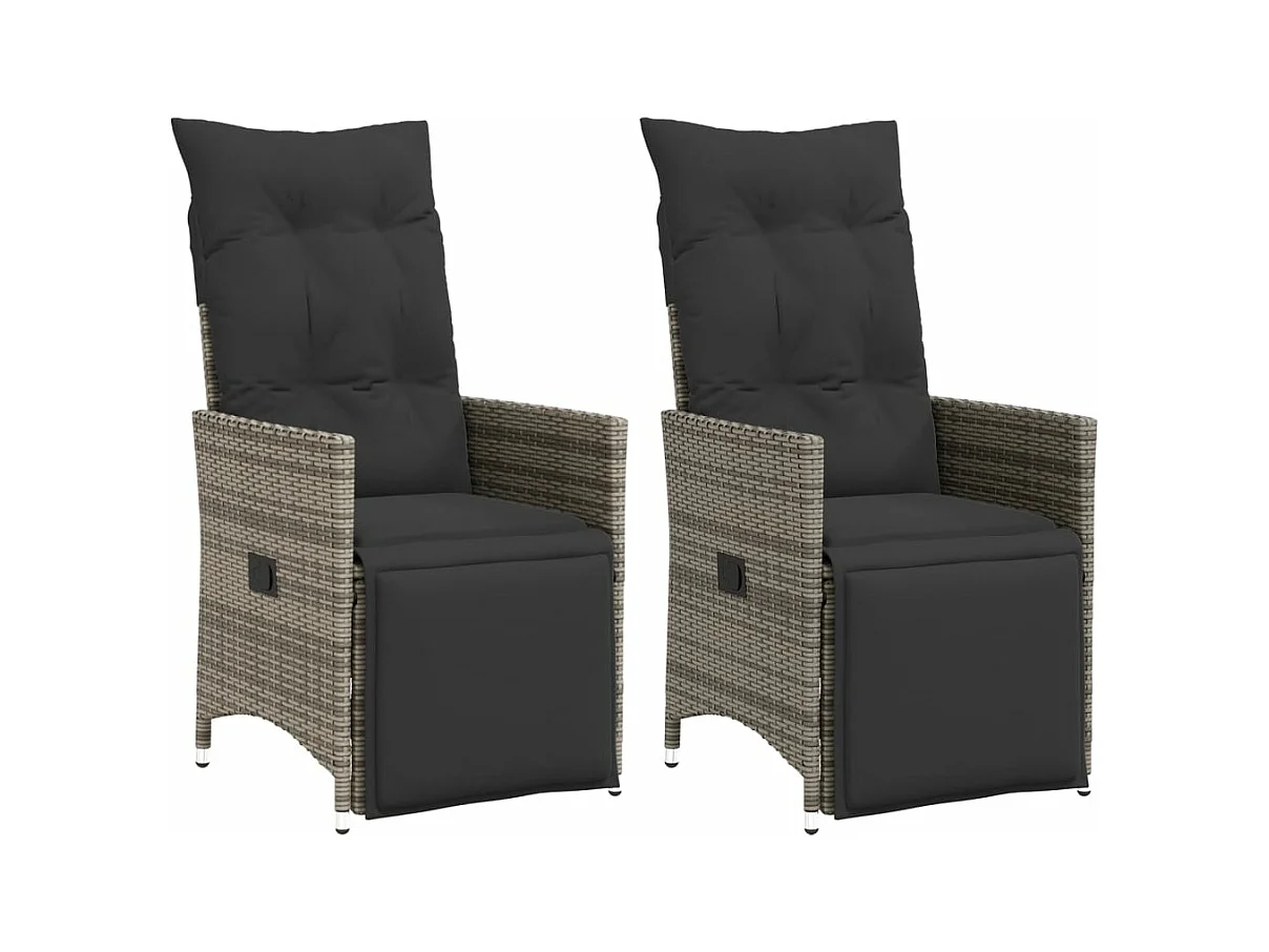 Lot de 2 Chaises inclinables de jardin et coussins gris rotin FR17804