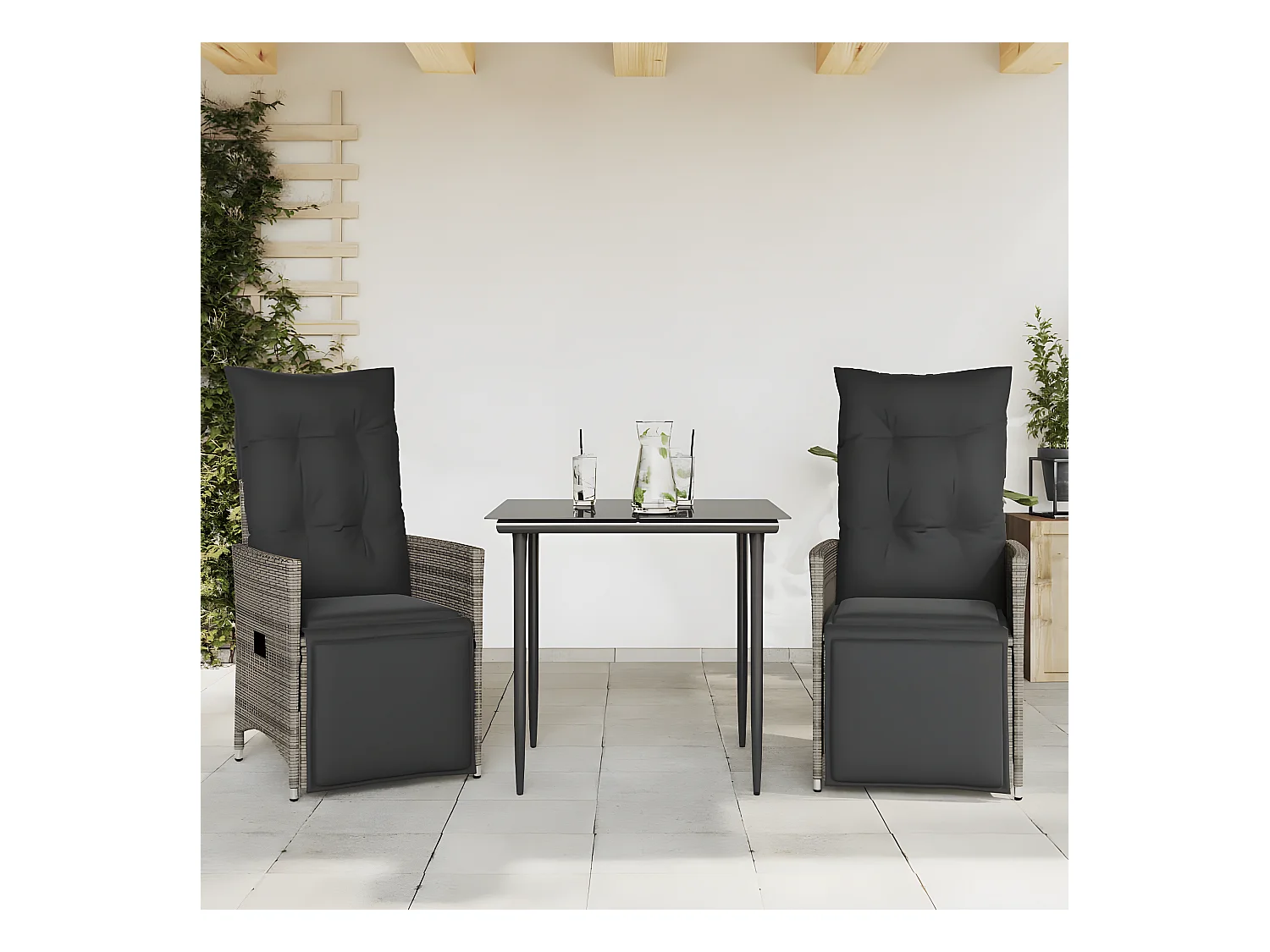 Lot de 2 Chaises inclinables de jardin et coussins gris rotin FR17804