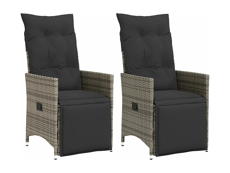 Lot de 2 Chaises inclinables de jardin et coussins gris rotin FR17804