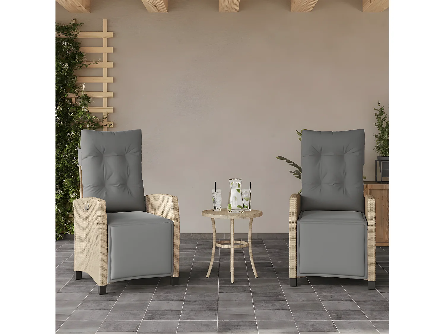 Lot de 2 Chaises inclinables de jardin avec repose-pied rotin FR79983