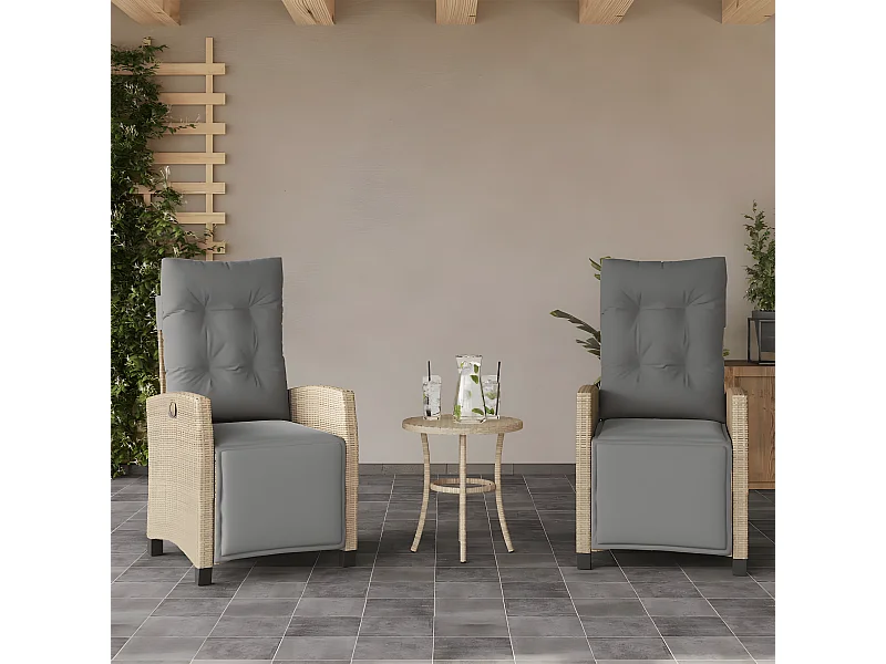 Lot de 2 Chaises inclinables de jardin avec repose-pied rotin FR79983