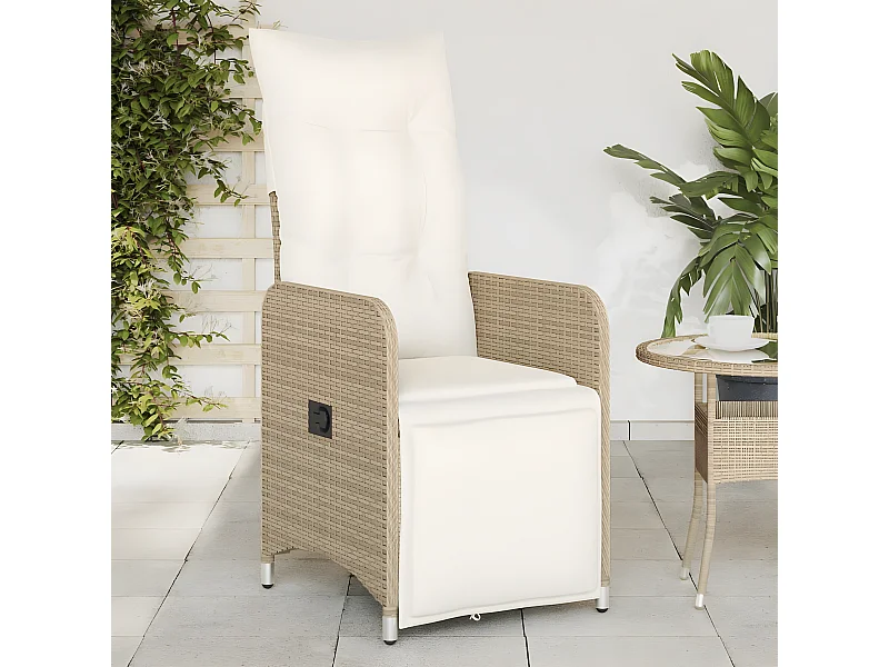 Lot de 2 Chaises inclinables de jardin et coussins beige rotin FR74635