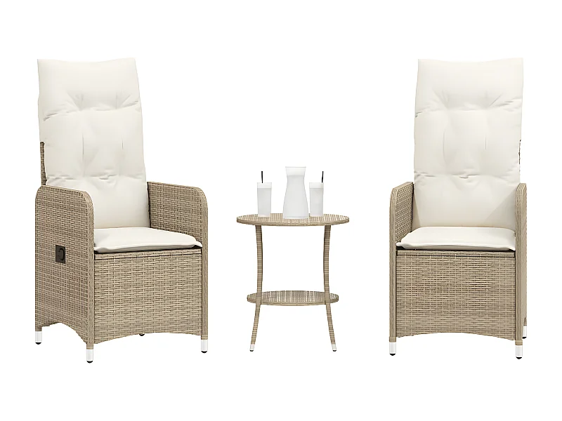 Lot de 2 Chaises inclinables de jardin avec table beige rotin FR83091