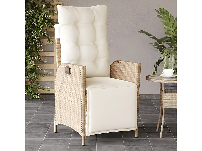 Chaise inclinable de jardin et repose-pied beige résine tressée FR93170
