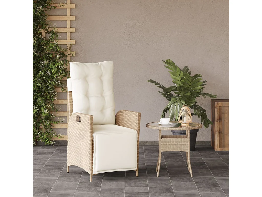 Cadeira de jardim reclinável c/ apoio para os pés vime PE bege PT389990