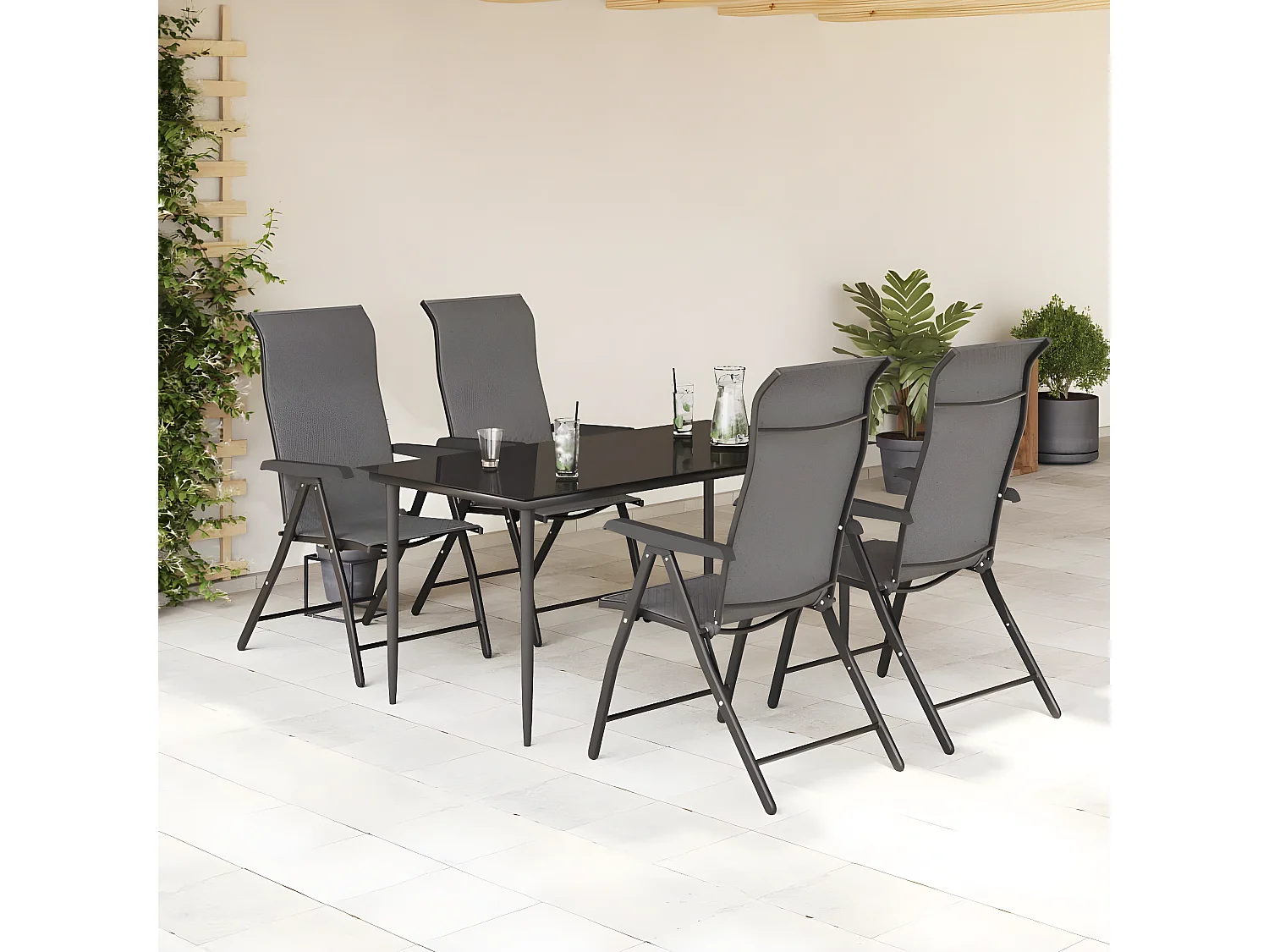 Lot de 4 Chaises pliables de jardin gris résine tressée FR77073