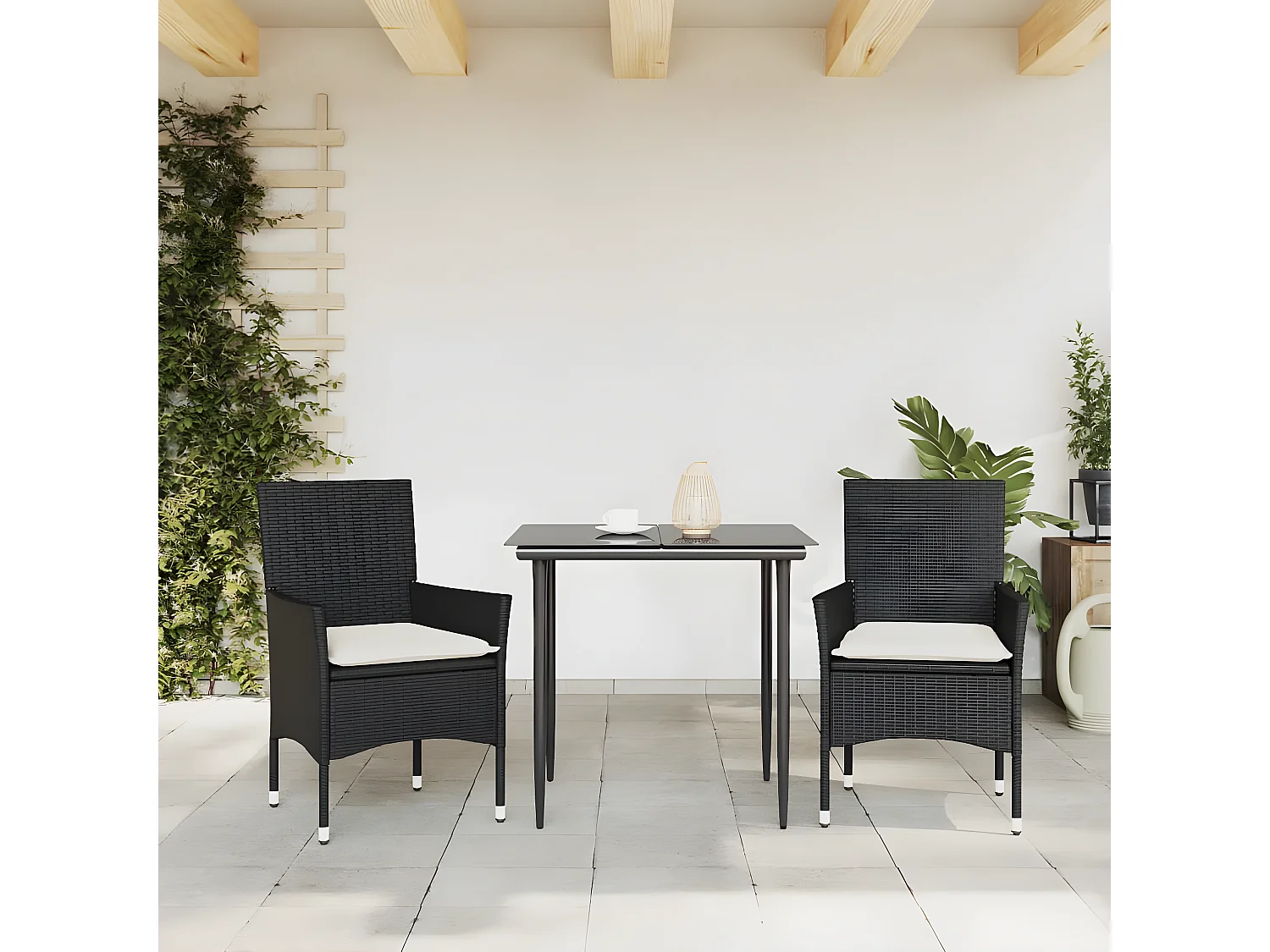 Tuinstoelen 2 st met kussens poly rattan zwart BE643920