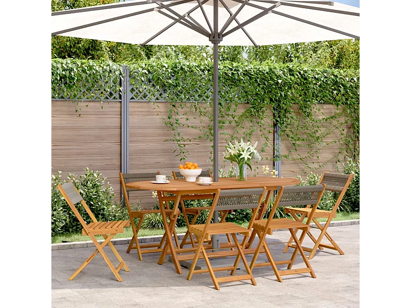 Lot de 6 Chaises de jardin pliables gris bois d'acacia massif FR97832