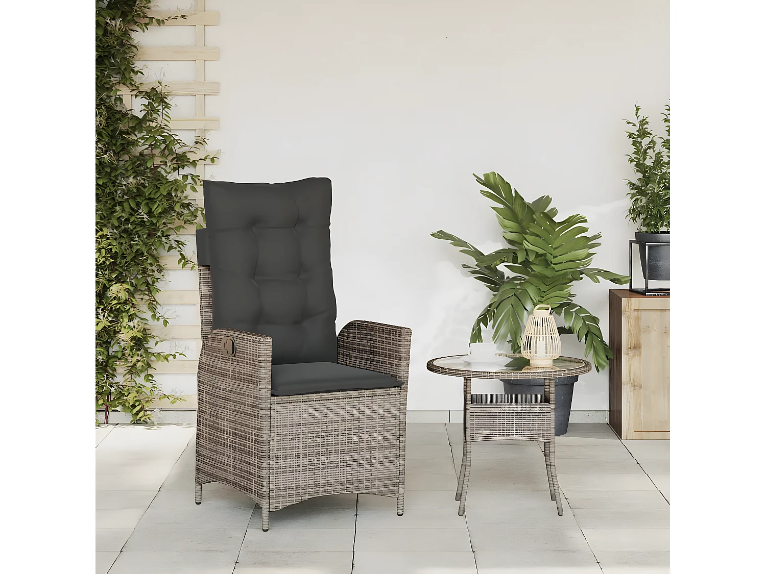 Sillón reclinable de jardín con cojines ratán sintético gris ES210034