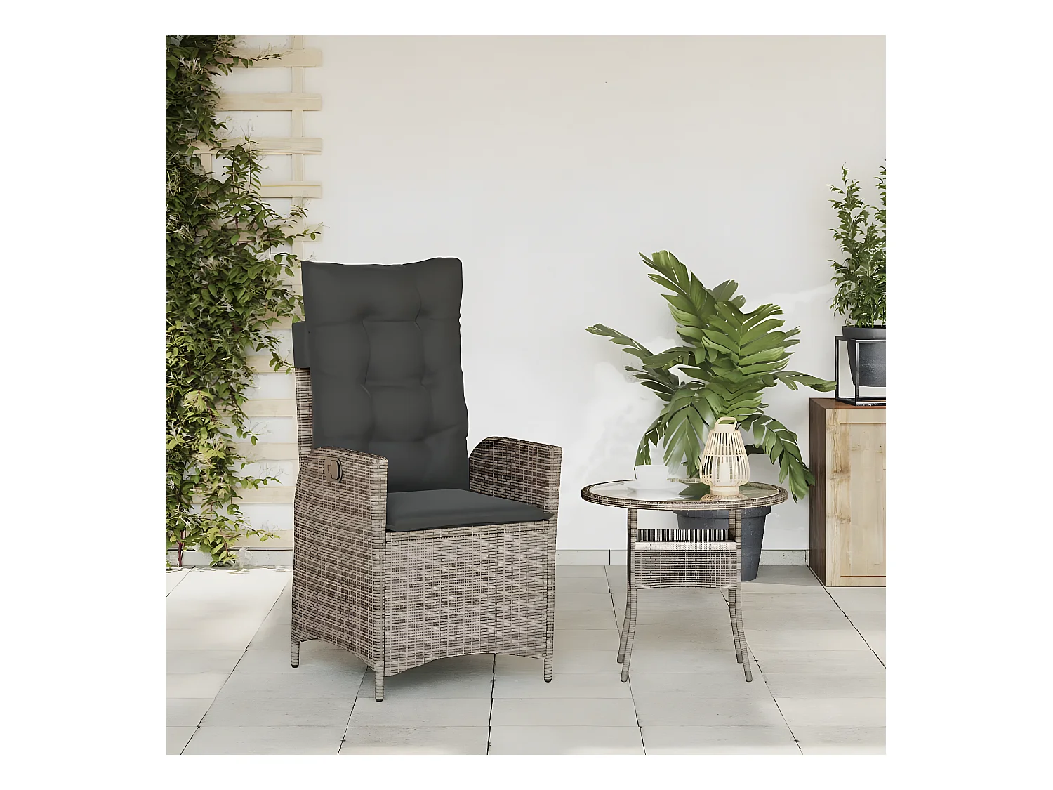 Chaise inclinable de jardin avec coussins gris résine tressée FR43833