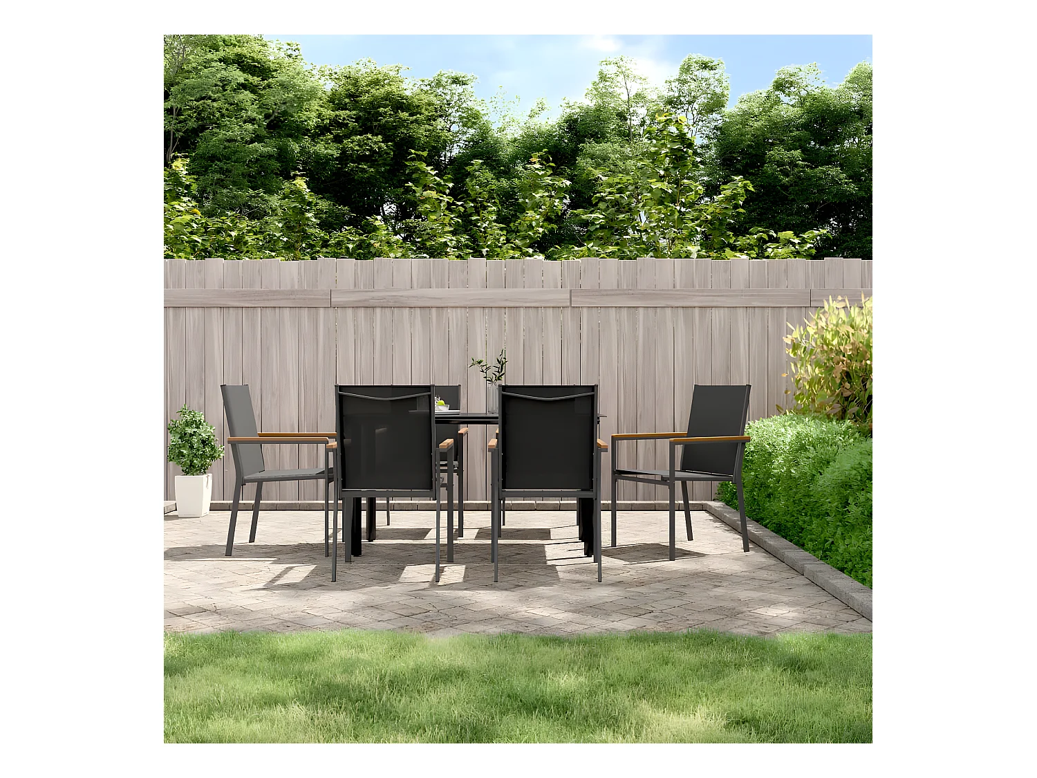 Lot de 6 Chaises de jardin noir 55x61,5x90cm textilène et acier FR23223