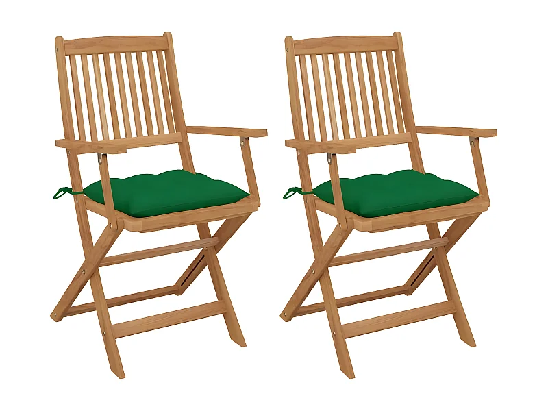 Lot de 2 Chaises pliables de jardin avec coussins Bois d'acacia FR96883