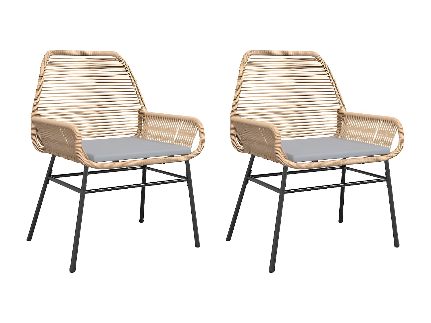 Lot de 2 Chaises de jardin et coussins marron rotin FR40492