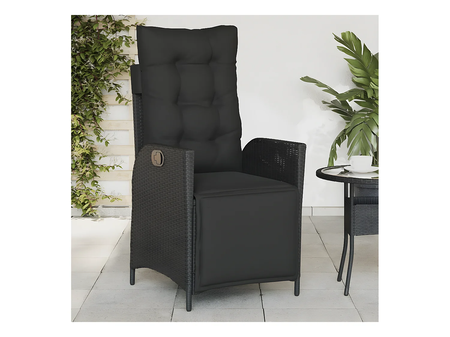 Lot de 2 Chaises inclinables de jardin repose-pied noir rotin FR98670