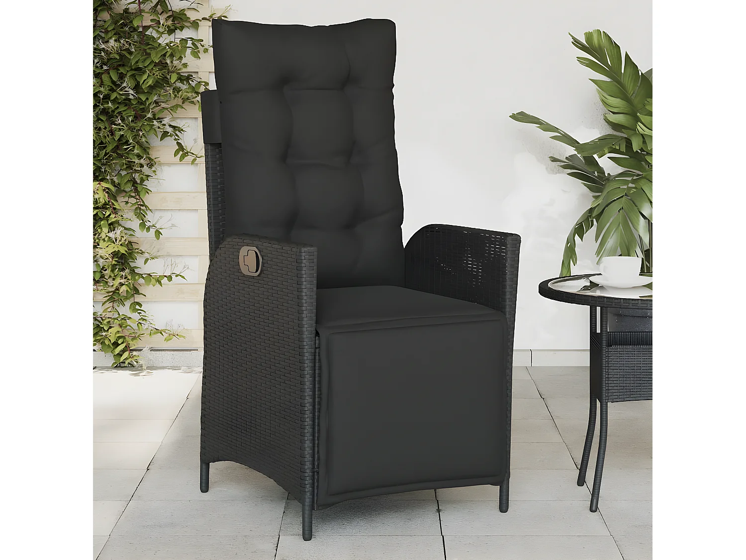 Cadeiras jardim reclináveis 2 pcs c/ apoio de pés vime PE preto PT255420