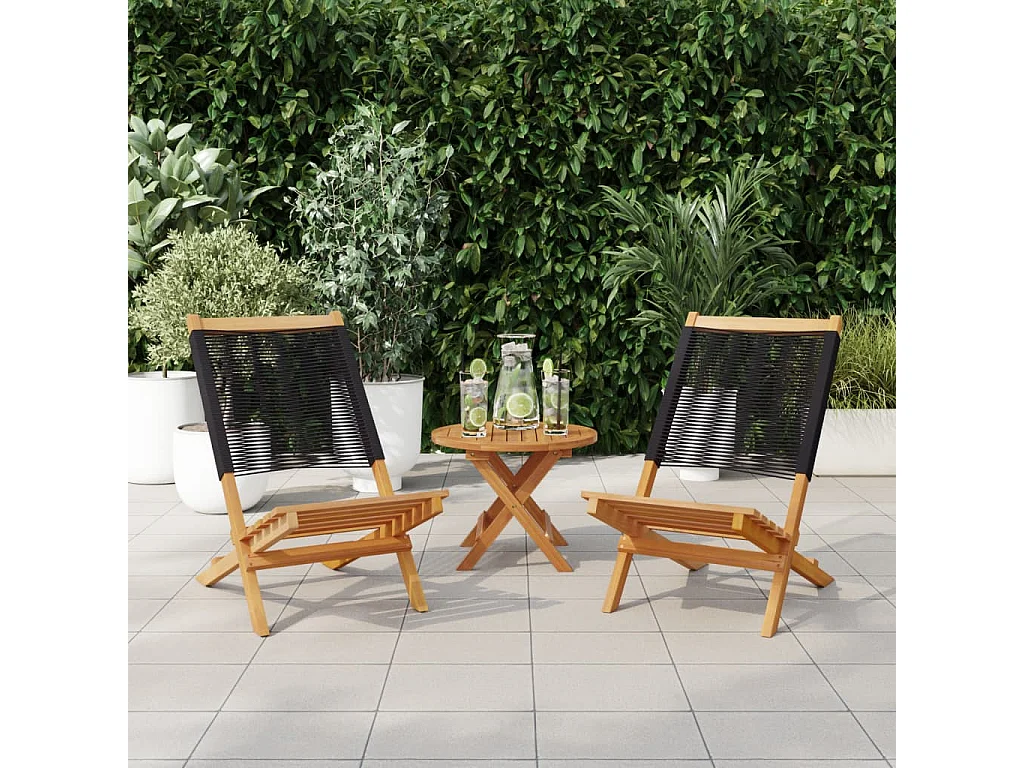 Lot de 2 Chaises de jardin noir bois d'acacia et polypropylène FR81148