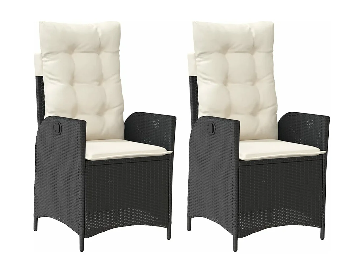 Juego de 2 Sillones reclinable jardín cojines ratán sintético negro ES697506