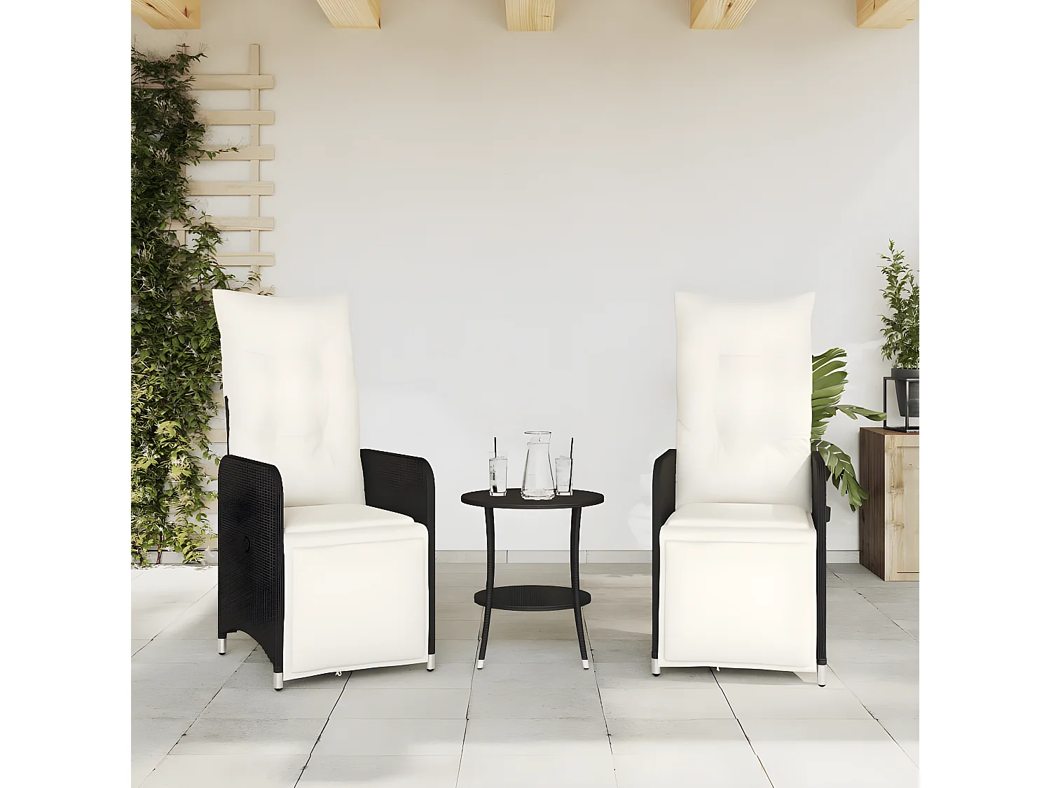 Juego de 2 Sillones reclinable jardín cojines ratán sintético negro ES933680