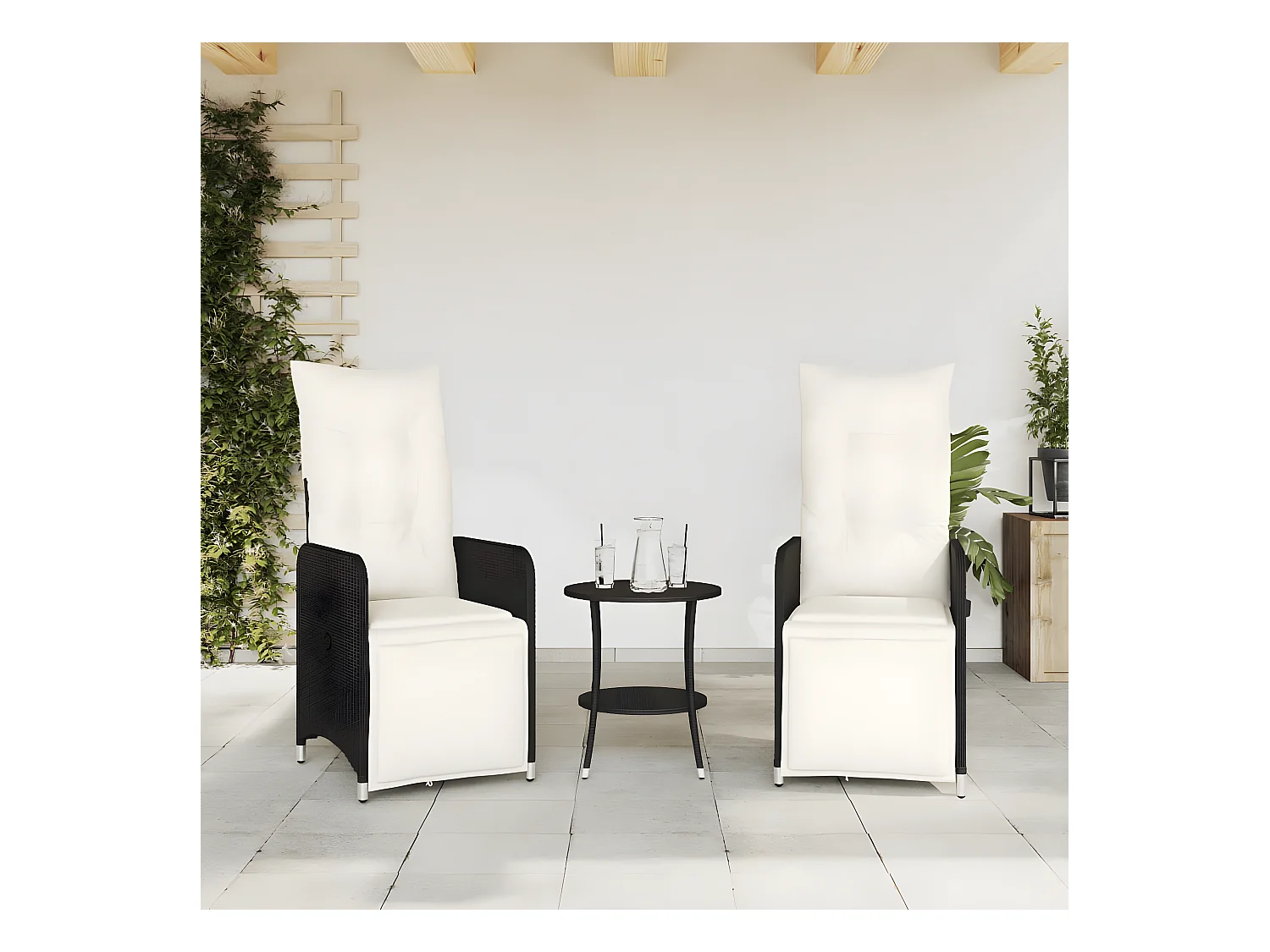 Lot de 2 Chaises inclinables de jardin et coussins noir rotin FR99640