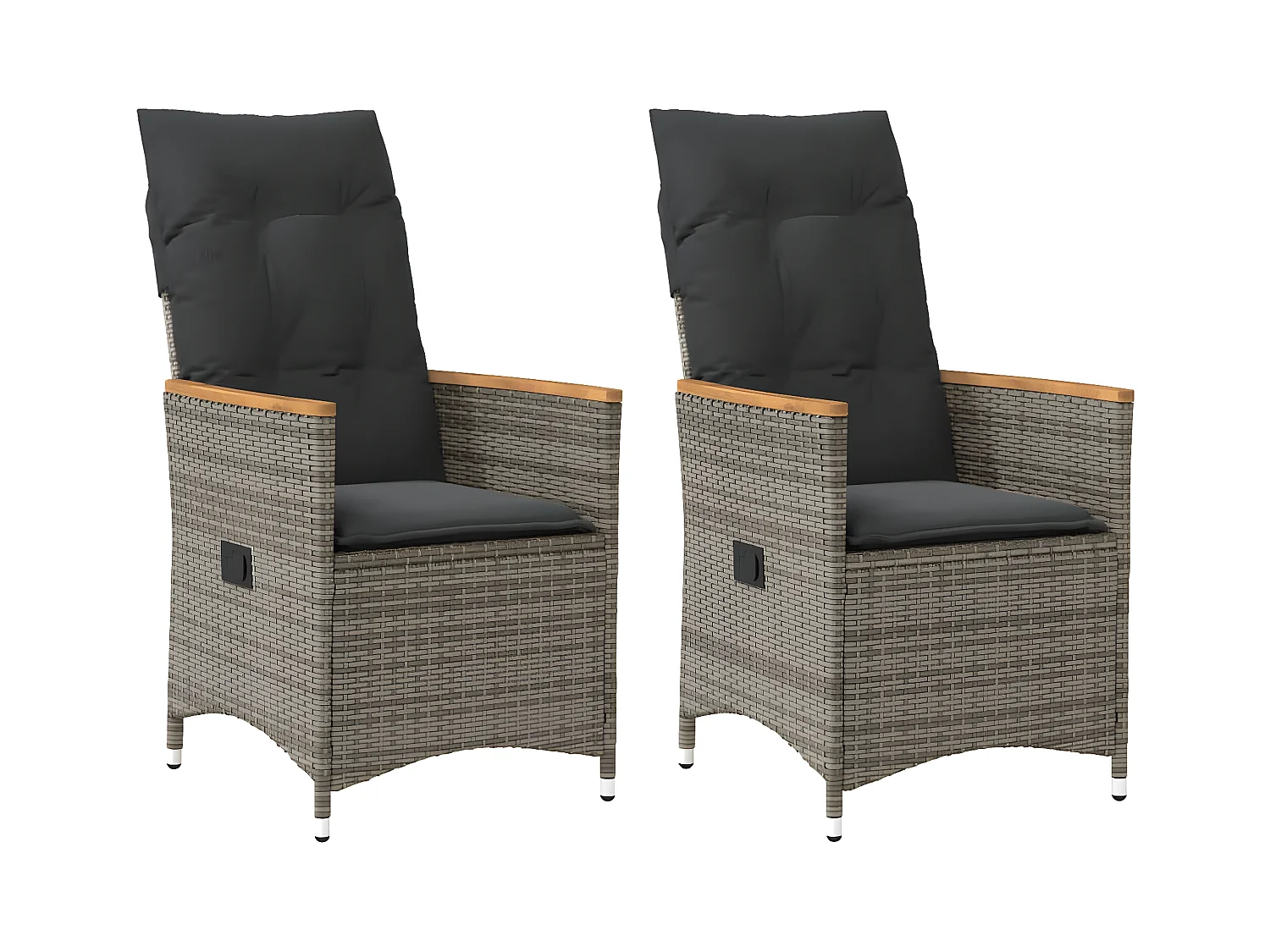 Lot de 2 Chaises inclinables de jardin et coussins gris rotin FR68580