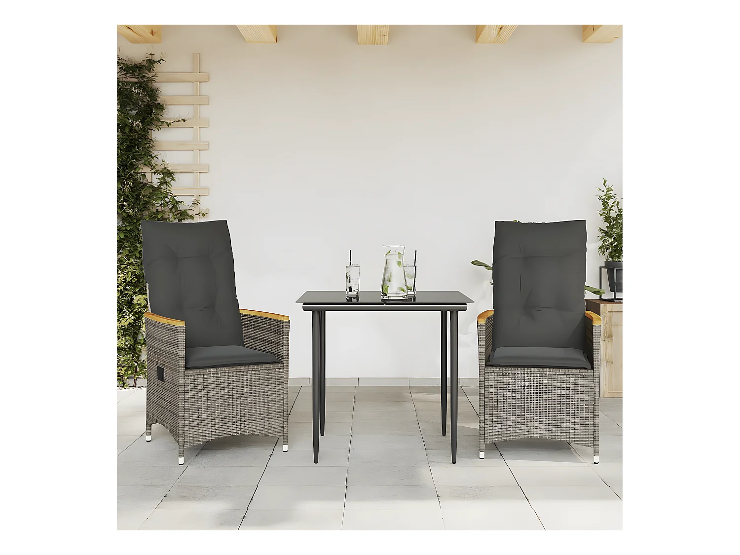 Lot de 2 Chaises inclinables de jardin et coussins gris rotin FR68580