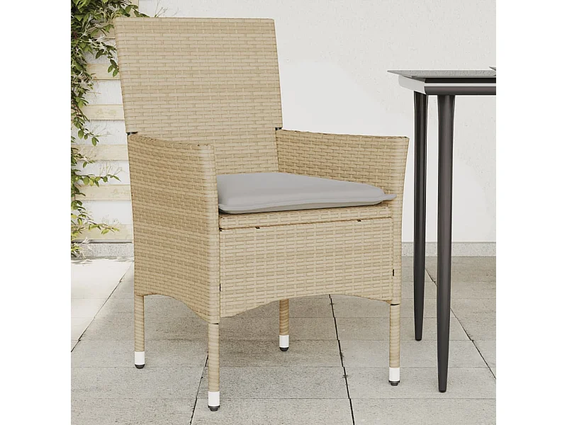 Cadeiras de jardim com almofadões 2 pcs vime PE bege PT574081