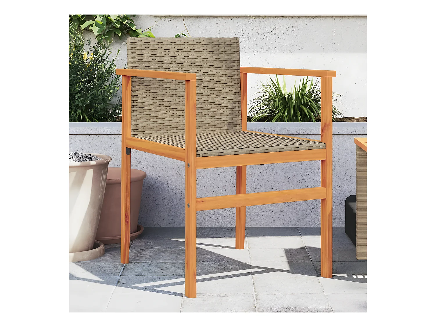 Lot de 2 Chaises de jardin beige résine tressée et bois massif FR47231