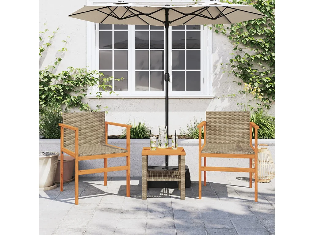 Tuinstoelen 2 st poly rattan en massief hout beige BE682268