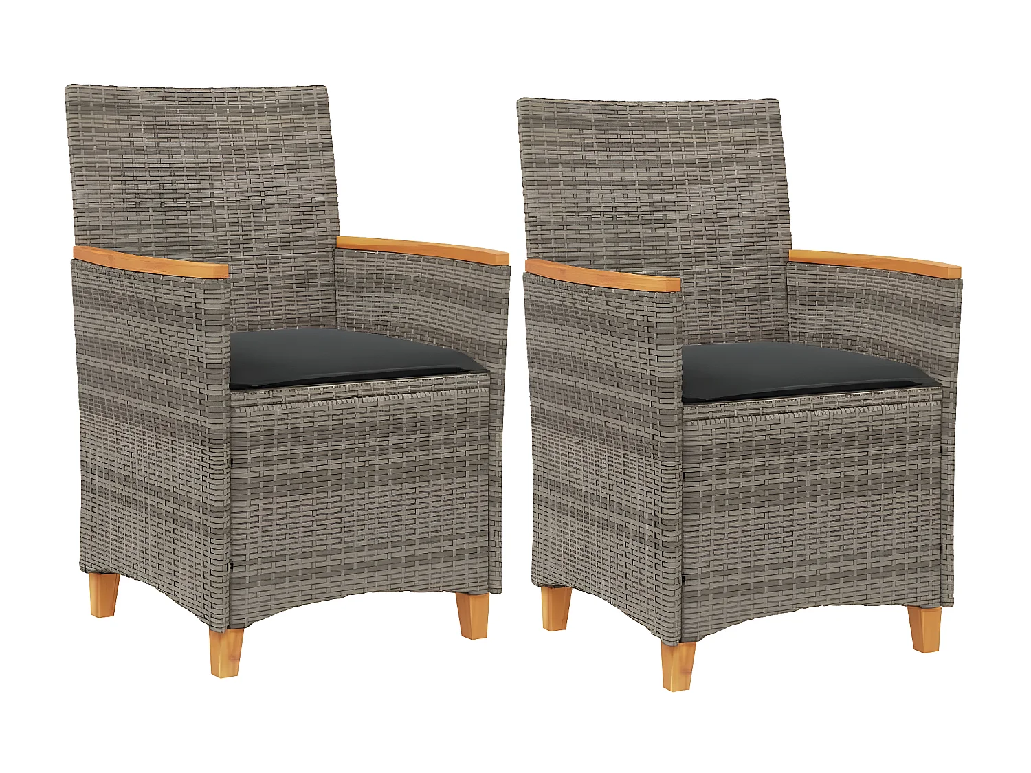 Lot de 2 Chaises de jardin coussins gris résine tressée et bois FR78821