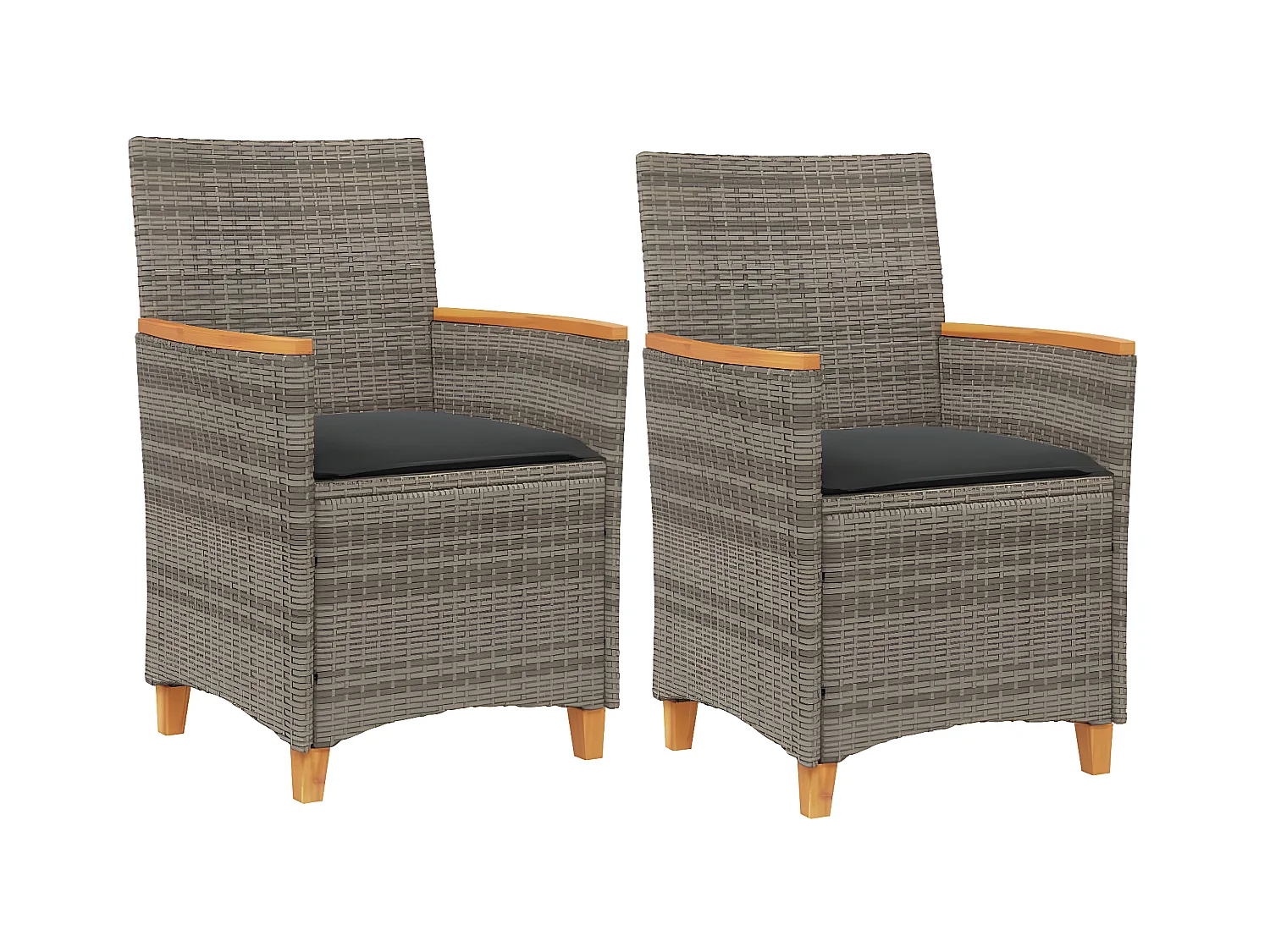 Cadeiras de jardim c/ almofadões 2 pcs vime PE/madeira cinza PT213497