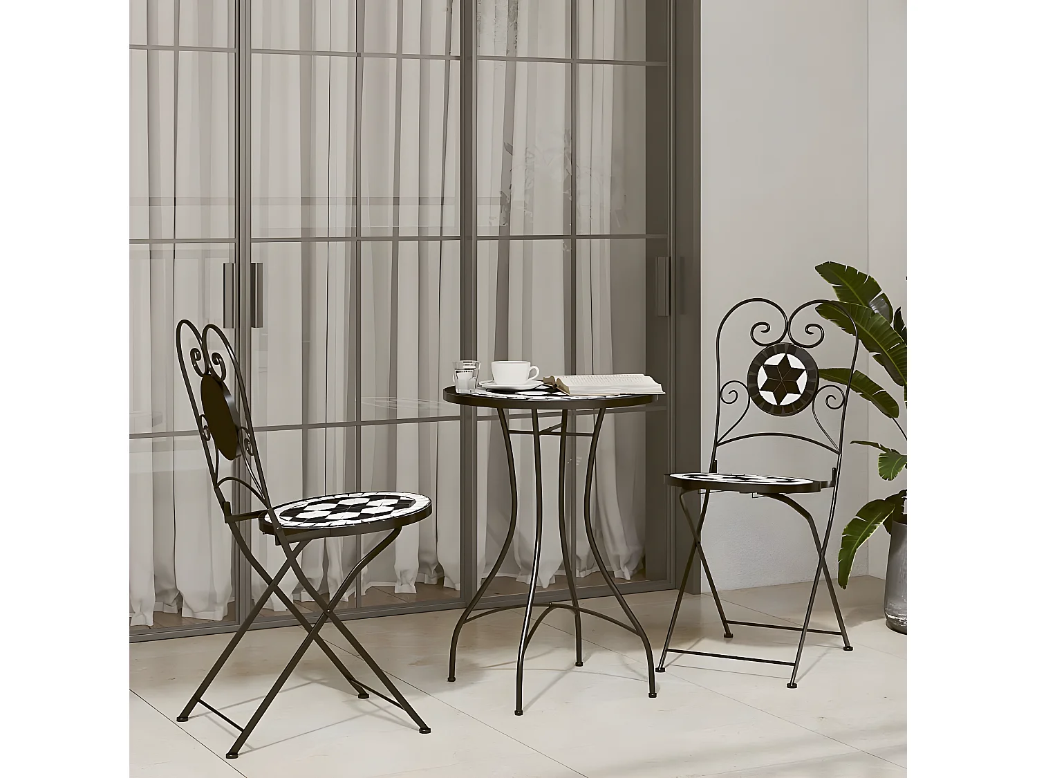 Cadeiras de bistrô dobráveis 2 pcs cerâmica preto e branco PT788608