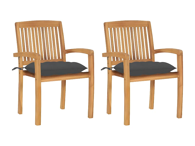 Lot de 2 Chaises de jardin avec coussins anthracite Bois de teck FR89068
