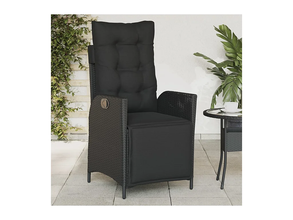 Chaise inclinable de jardin et repose-pied noir résine tressée FR23438