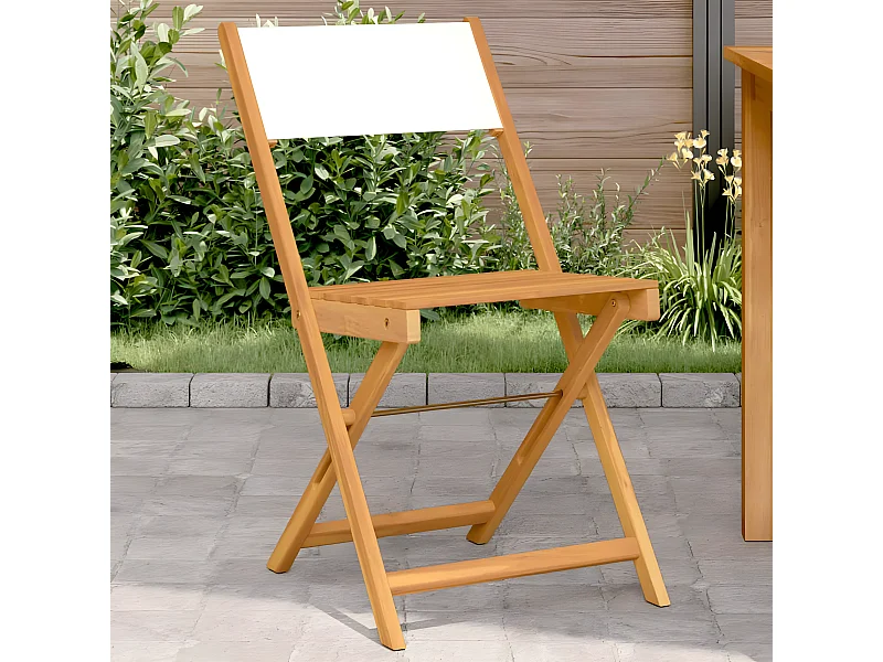 Lot de 2 Chaises de bistrot blanc crème bois acacia et tissu FR16846