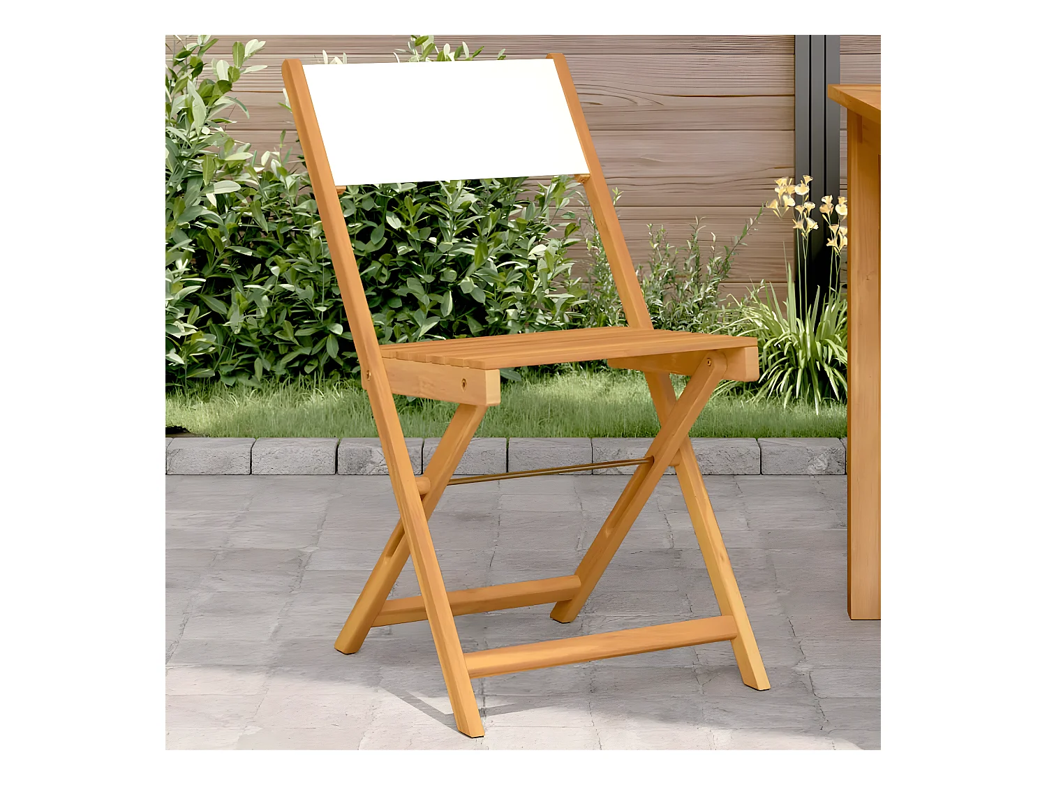 Juego de 2 Sillas de bistró madera maciza acacia y tela crema blanco ES384890