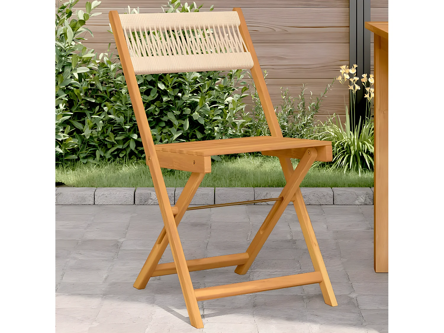 Lot de 2 Chaises de bistrot beige bois acacia et polypropylène FR66972