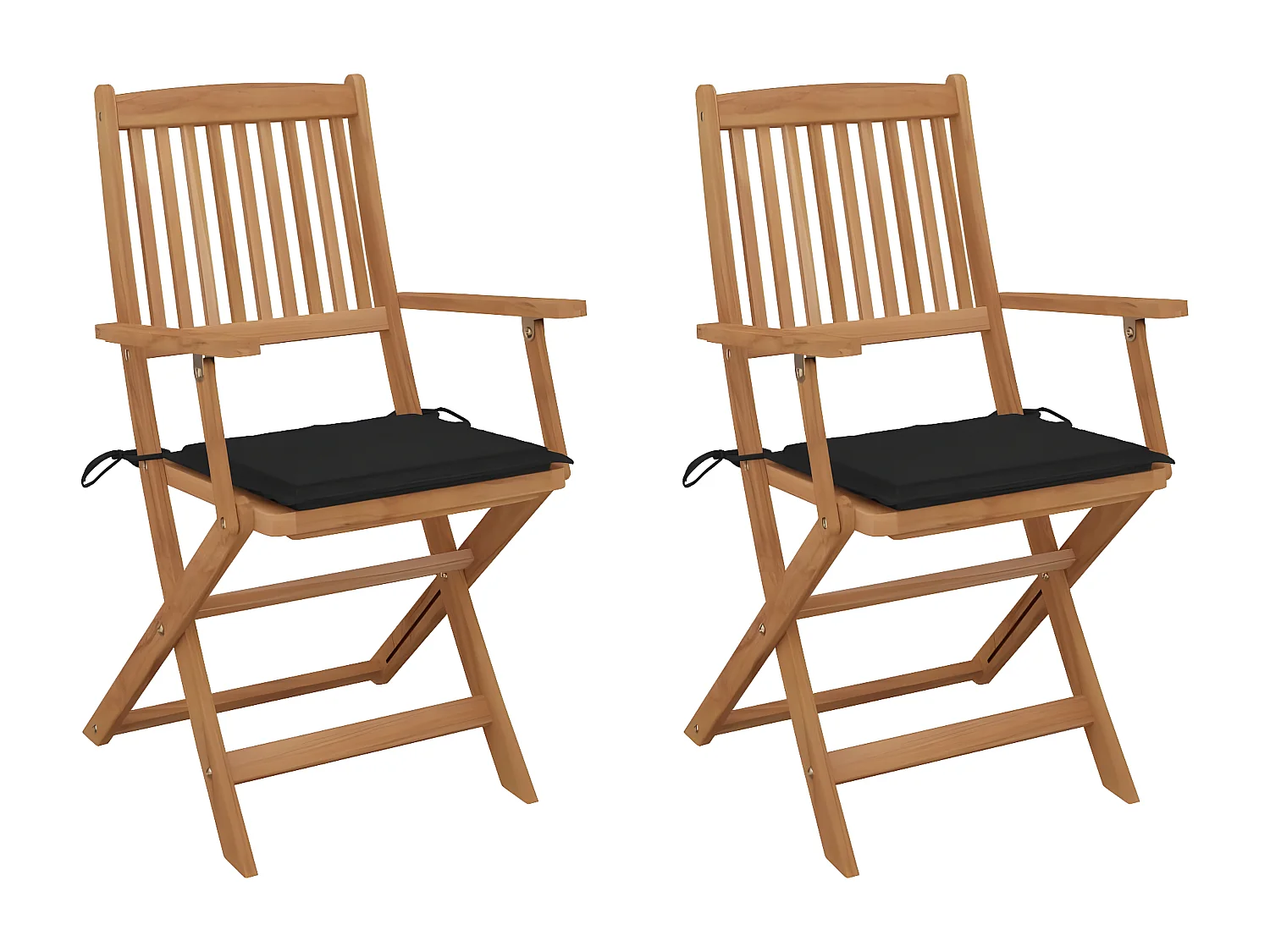 Lot de 2 Chaises pliables de jardin avec coussins Bois d'acacia FR23038