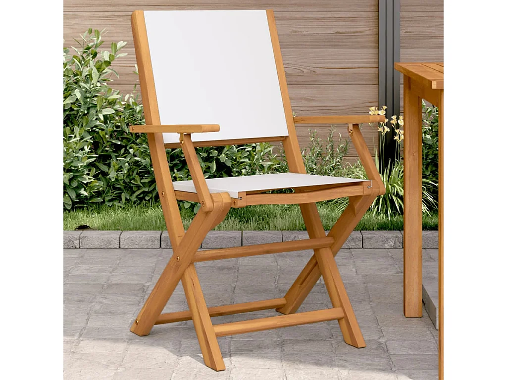 Lot de 2 Chaises de jardin blanc crème bois acacia massif tissu FR38671