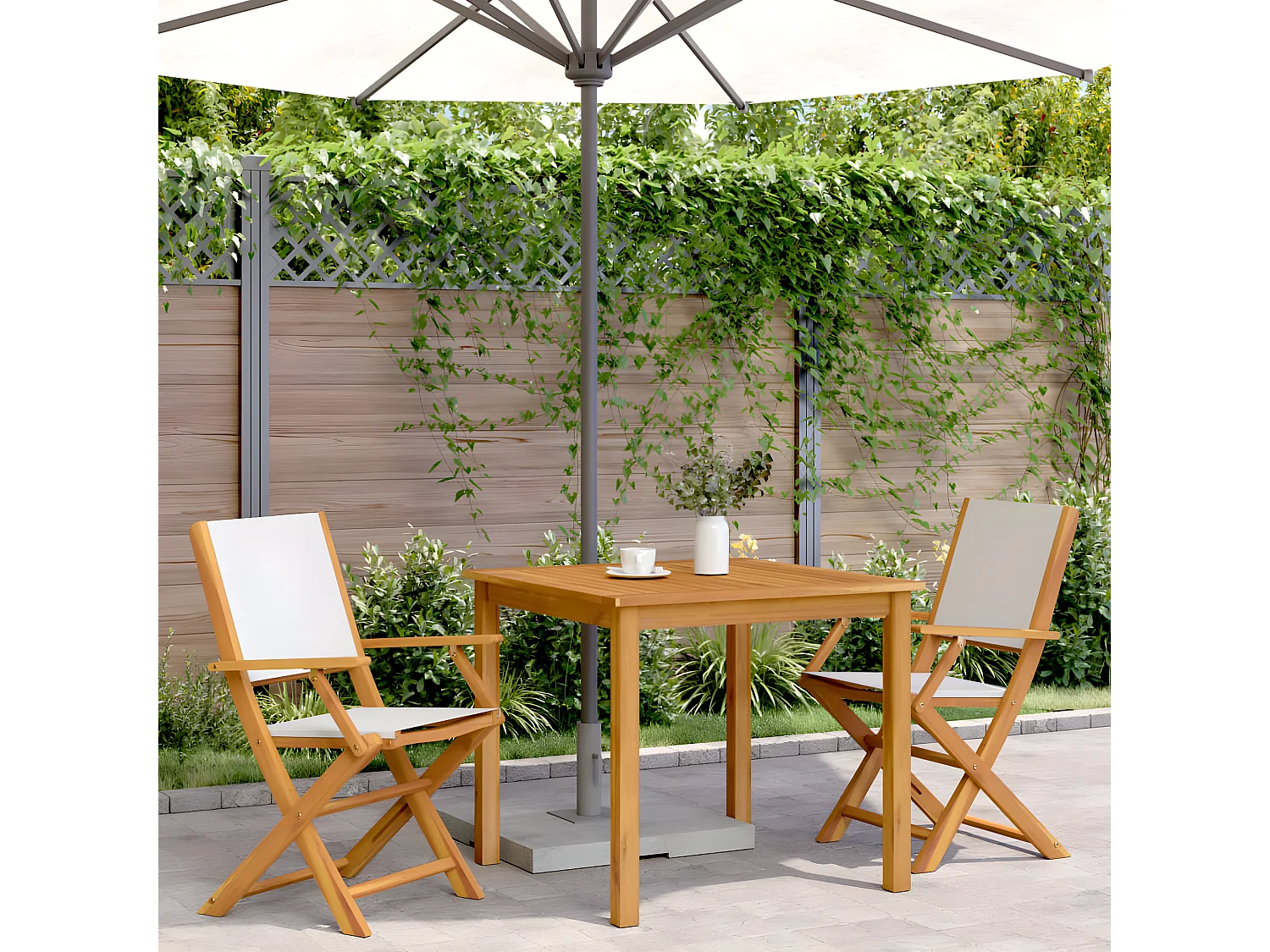 Lot de 2 Chaises de jardin blanc crème bois acacia massif tissu FR38671