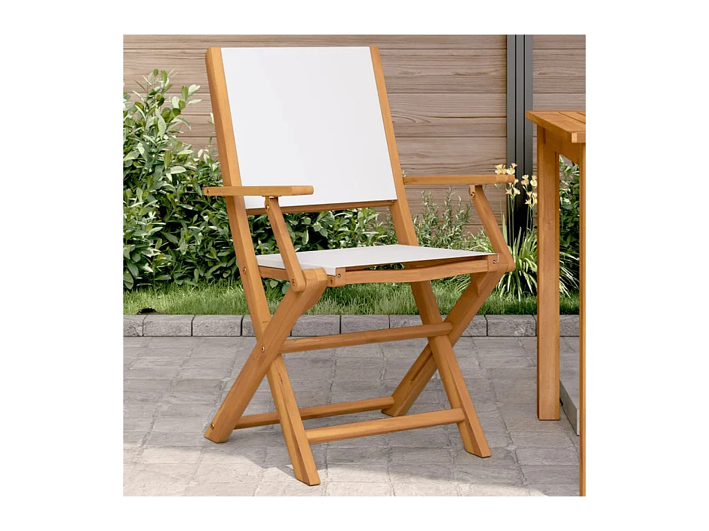 Lot de 2 Chaises de jardin blanc crème bois acacia massif tissu FR38671