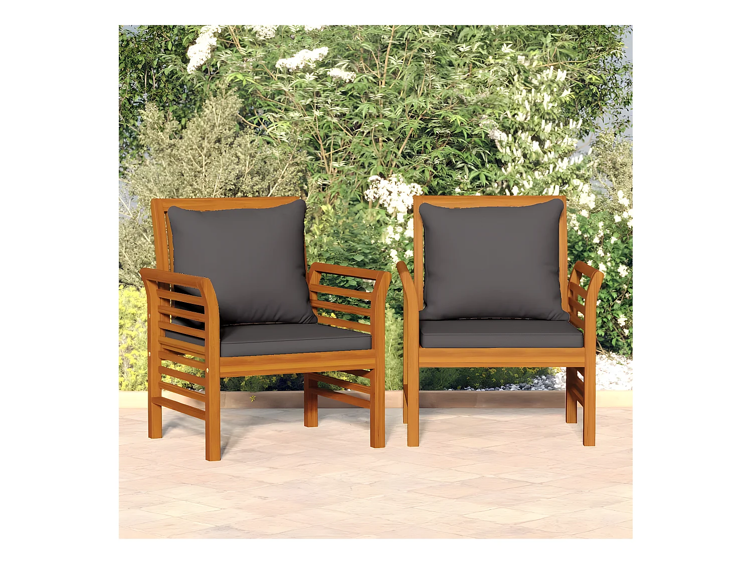 Lot de 2 Chaises de canapé coussins gris foncé  Bois d'acacia massif FR26383