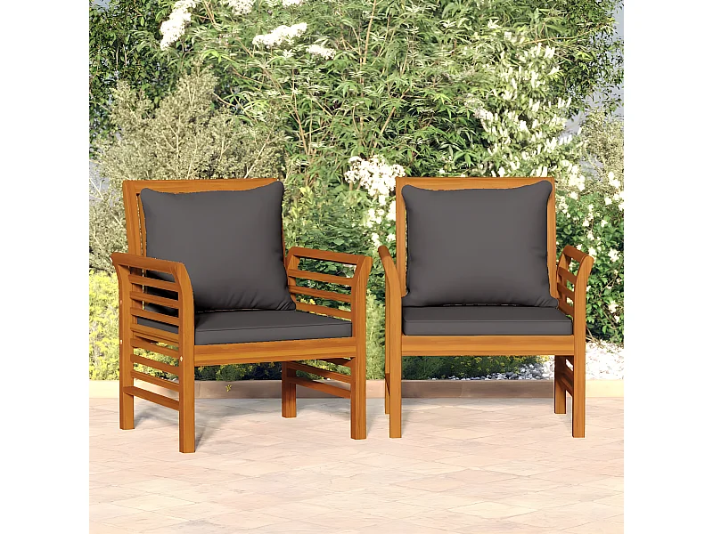 Lot de 2 Chaises de canapé coussins gris foncé  Bois d'acacia massif FR26383