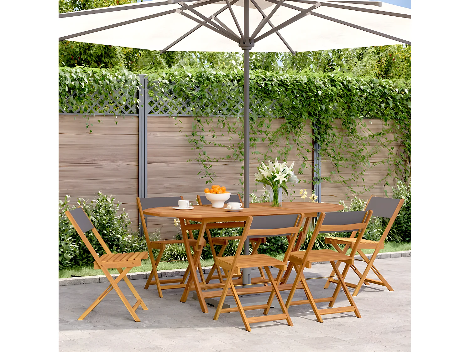 Lot de 6 Chaises de jardin pliantes tissu et bois massif FR59432