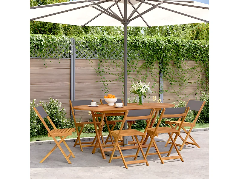 Lot de 6 Chaises de jardin pliantes tissu et bois massif FR59432