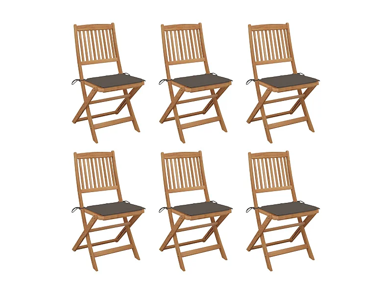 Juego de 6 Sillas de jardín plegables y cojines madera maciza acacia ES371565