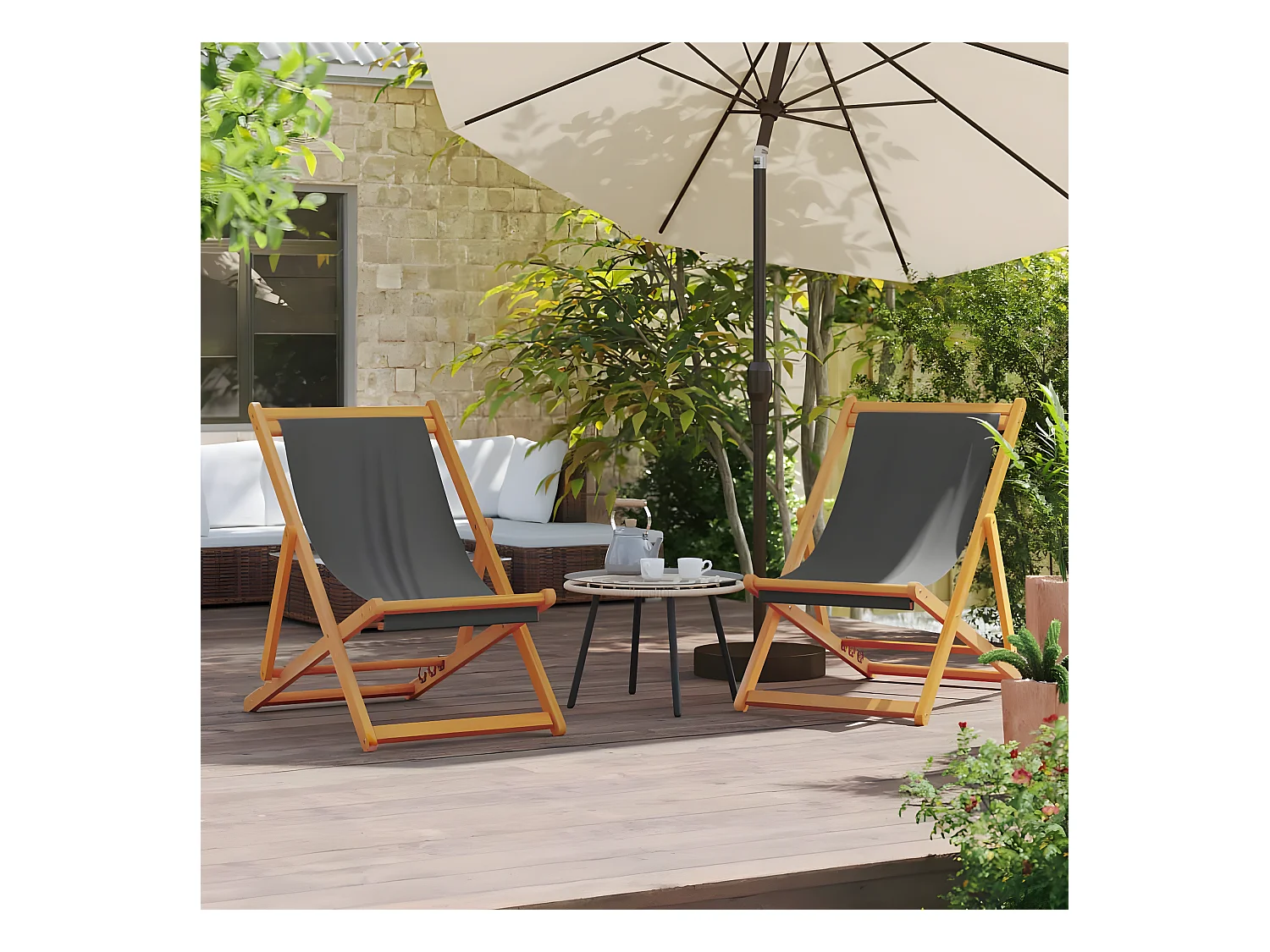 Lot de 2 Chaises de plage pliables gris tissu FR96658