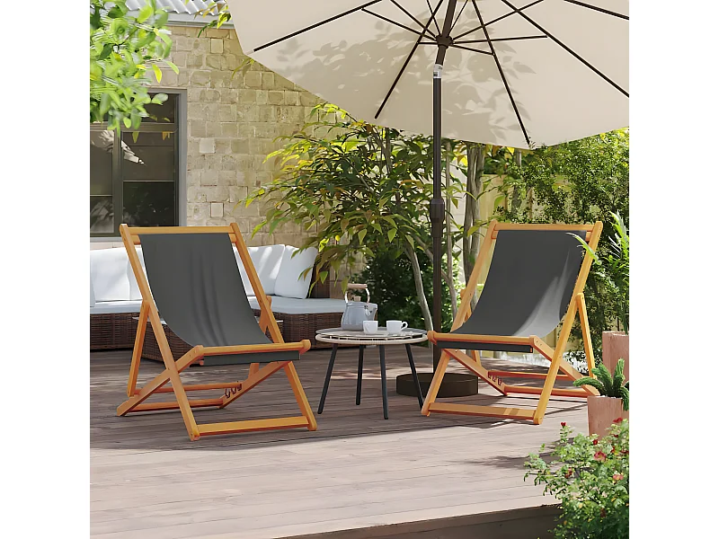 Lot de 2 Chaises de plage pliables gris tissu FR96658